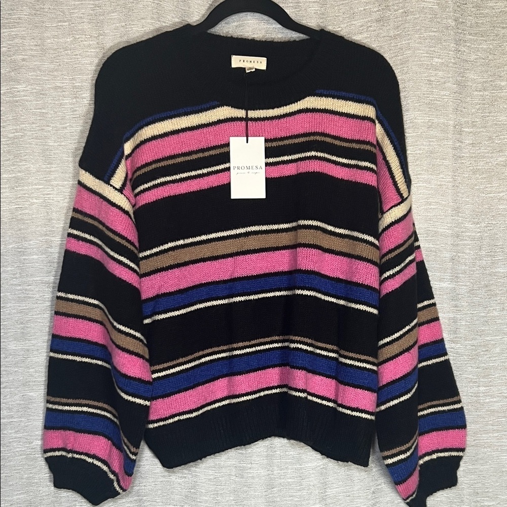 Promesa Women's Multicolor Striped Crew Neck Sweater Size M